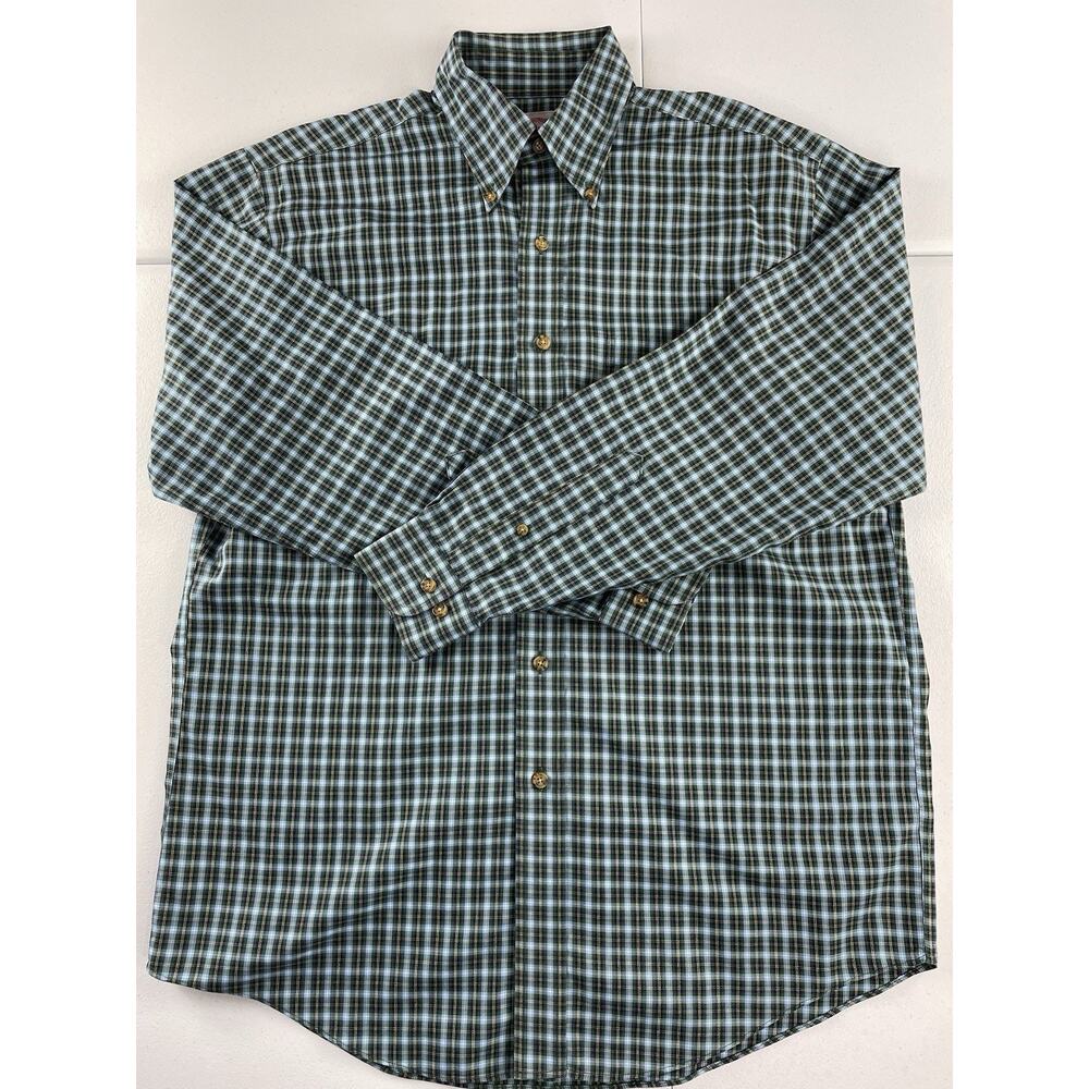 Brooks Brothers Original Polo Shirt Medium Green Blue Yellow Plaid Long Sleeve